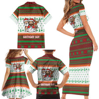 Christmas Jesus Birthday Boy Family Matching Short Sleeve Bodycon Dress and Hawaiian Shirt Xmas Holiday Patterns - Wonder Print Shop