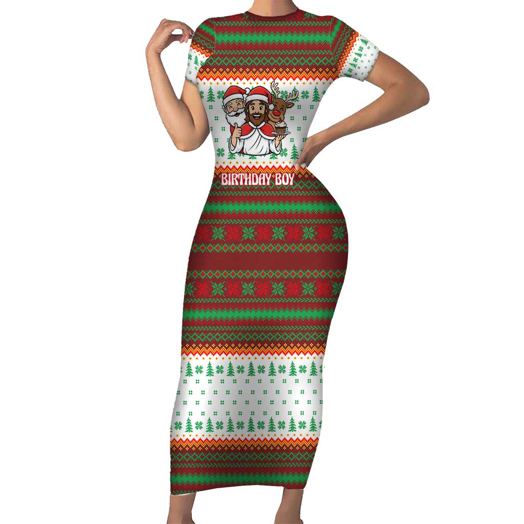 Christmas Jesus Birthday Boy Family Matching Short Sleeve Bodycon Dress and Hawaiian Shirt Xmas Holiday Patterns - Wonder Print Shop