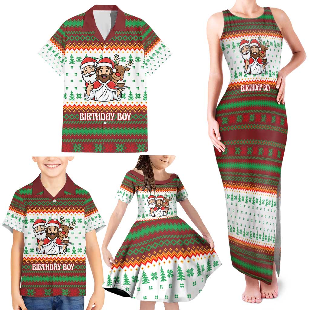 Christmas Jesus Birthday Boy Family Matching Tank Maxi Dress and Hawaiian Shirt Xmas Holiday Patterns - Wonder Print Shop