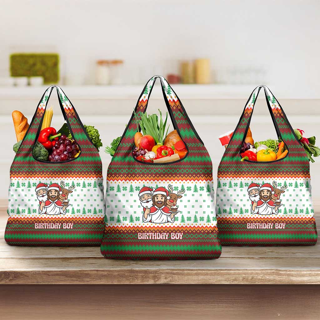Christmas Jesus Birthday Boy Grocery Bag Xmas Holiday Patterns - Wonder Print Shop