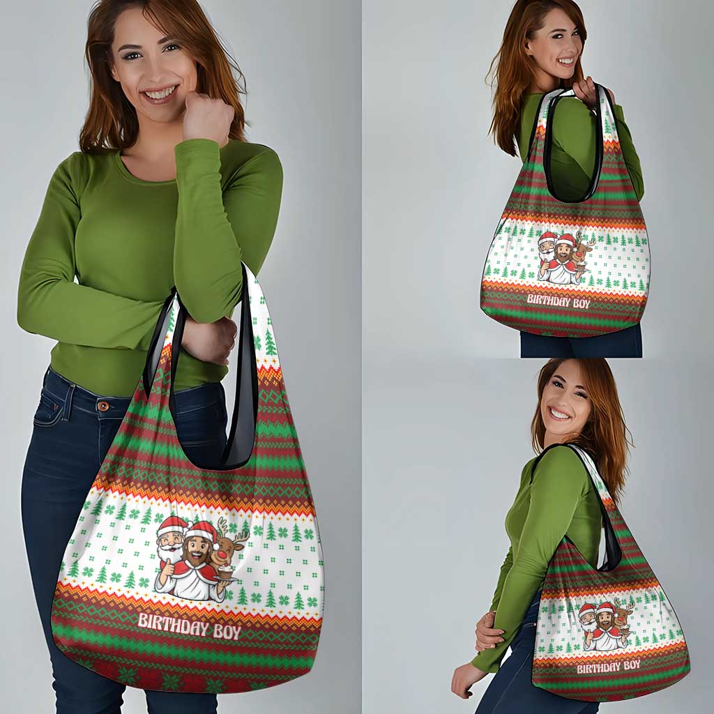 Christmas Jesus Birthday Boy Grocery Bag Xmas Holiday Patterns - Wonder Print Shop