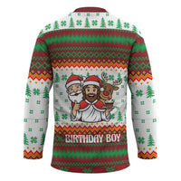 Christmas Jesus Birthday Boy Hockey Jersey Xmas Holiday Patterns - Wonder Print Shop
