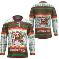 Christmas Jesus Birthday Boy Hockey Jersey Xmas Holiday Patterns - Wonder Print Shop