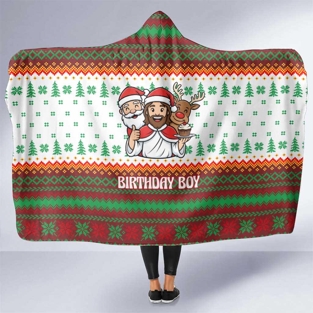 Christmas Jesus Birthday Boy Hooded Blanket Xmas Holiday Patterns - Wonder Print Shop