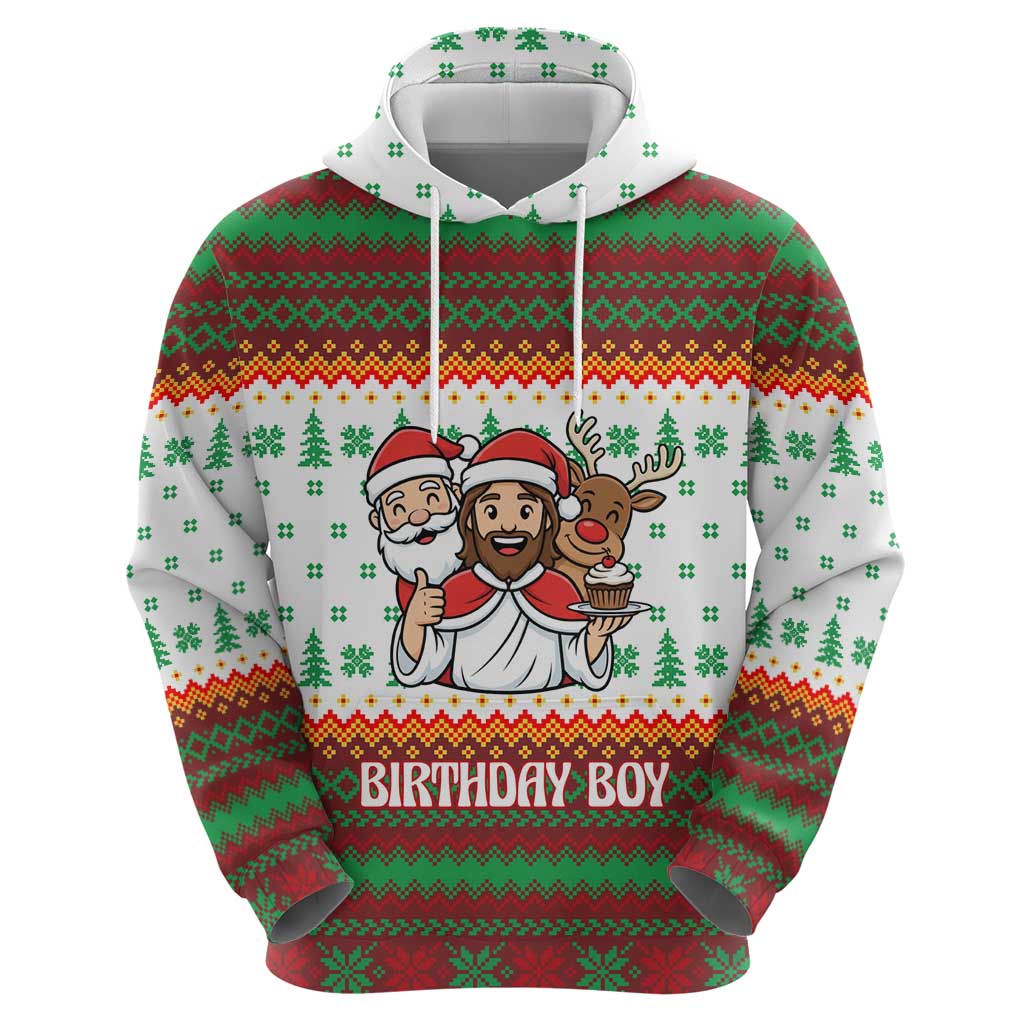 Christmas Jesus Birthday Boy Hoodie Xmas Holiday Patterns - Wonder Print Shop