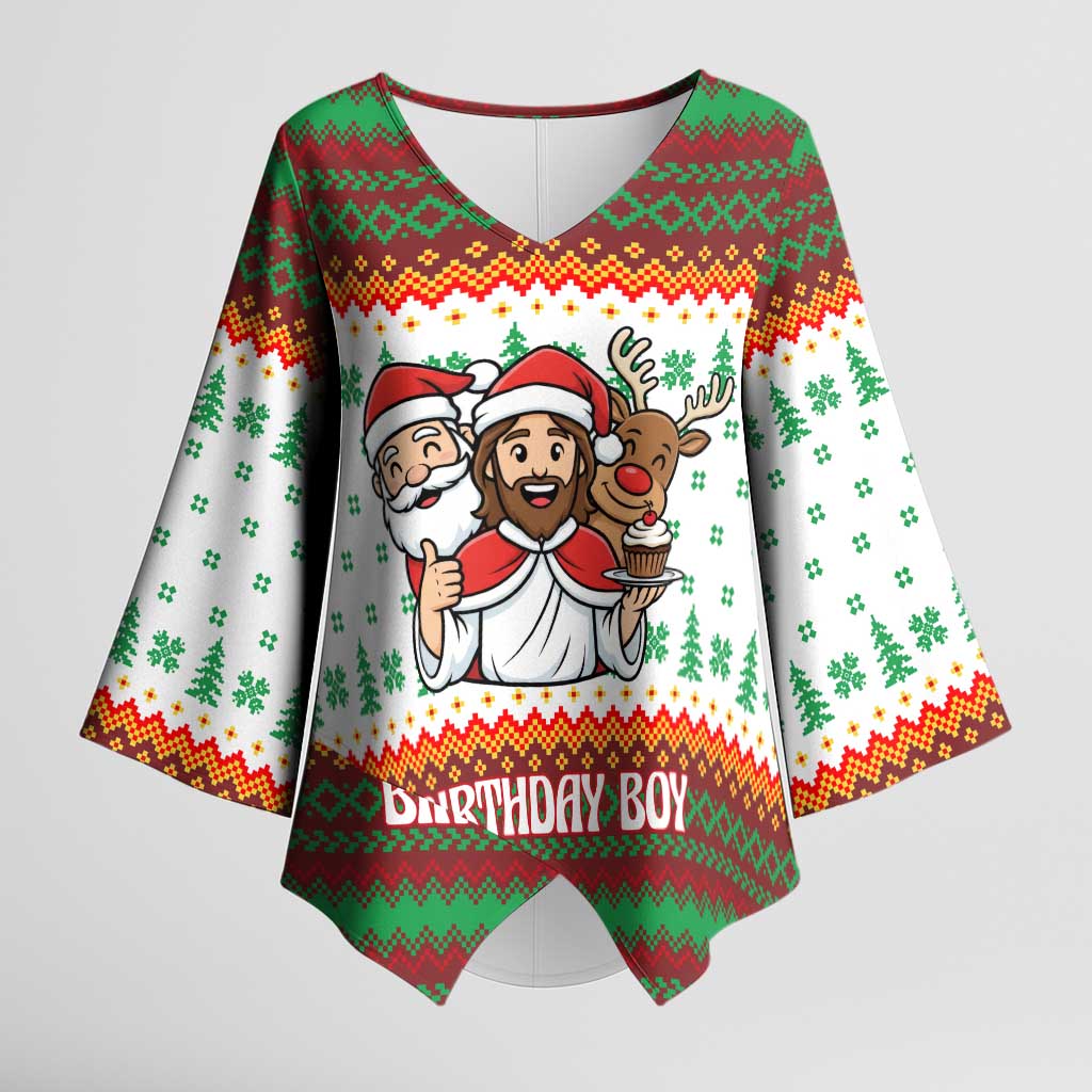 Christmas Jesus Birthday Boy Kimono Sleeve Blouse Xmas Holiday Patterns - Wonder Print Shop