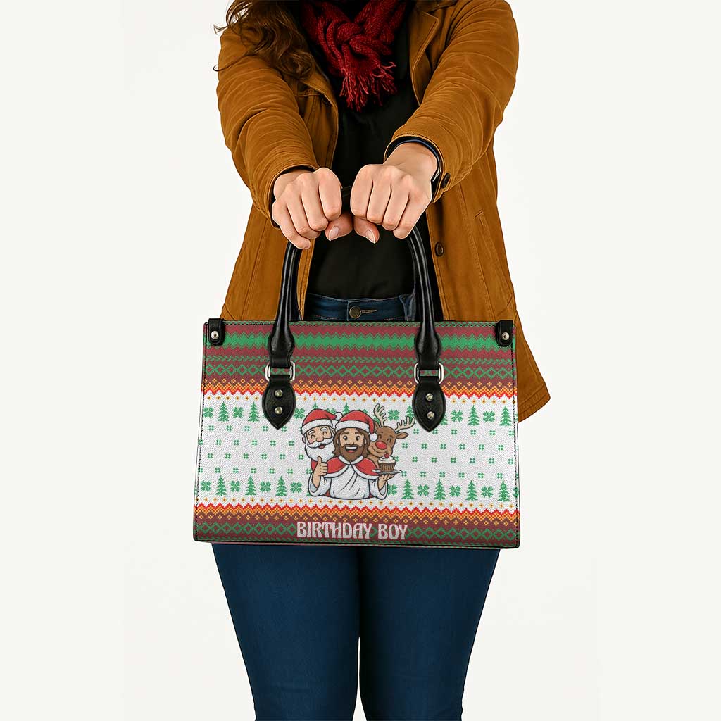 Christmas Jesus Birthday Boy Leather Bag Xmas Holiday Patterns - Wonder Print Shop
