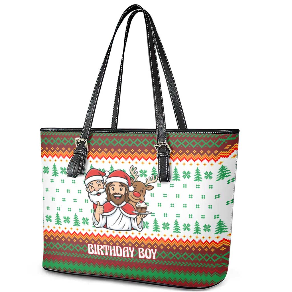 Christmas Jesus Birthday Boy Leather Tote Bag Xmas Holiday Patterns - Wonder Print Shop