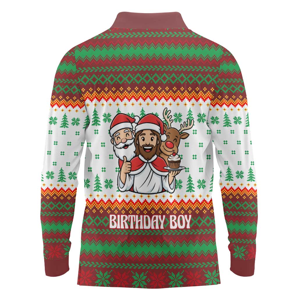 Christmas Jesus Birthday Boy Long Sleeve Polo Shirt Xmas Holiday Patterns - Wonder Print Shop