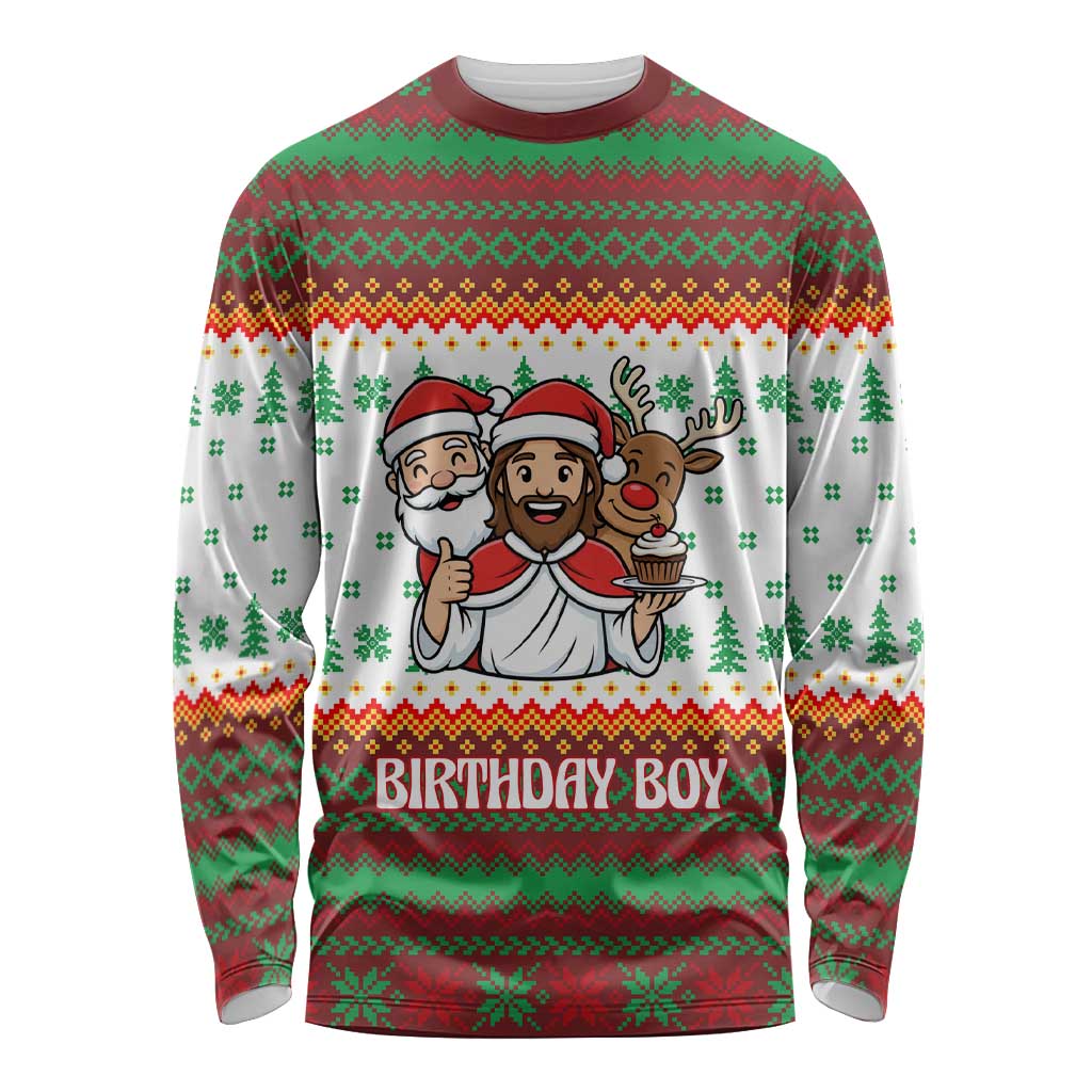 Christmas Jesus Birthday Boy Long Sleeve Shirt Xmas Holiday Patterns - Wonder Print Shop