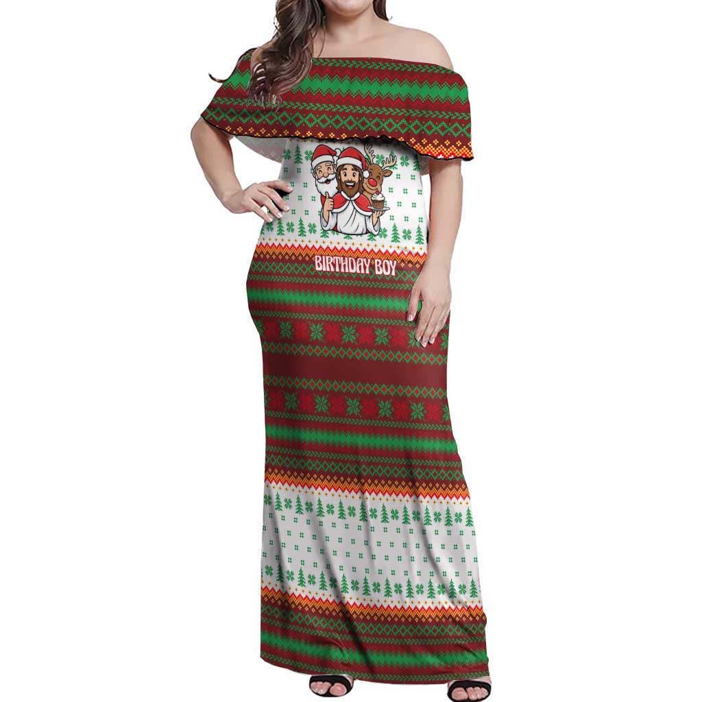 Christmas Jesus Birthday Boy Off Shoulder Maxi Dress Xmas Holiday Patterns - Wonder Print Shop