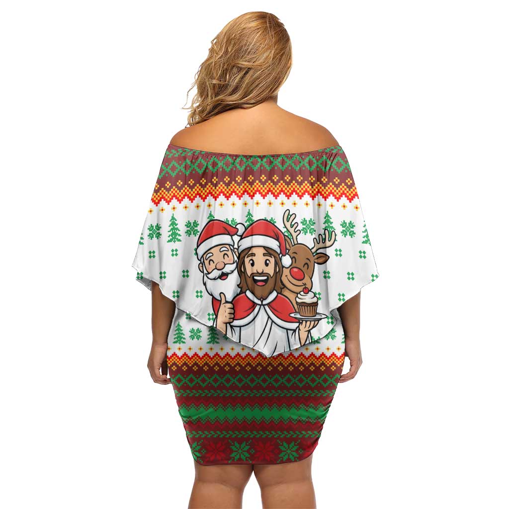 Christmas Jesus Birthday Boy Off Shoulder Short Dress Xmas Holiday Patterns - Wonder Print Shop