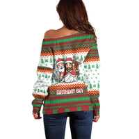 Christmas Jesus Birthday Boy Off Shoulder Sweater Xmas Holiday Patterns - Wonder Print Shop