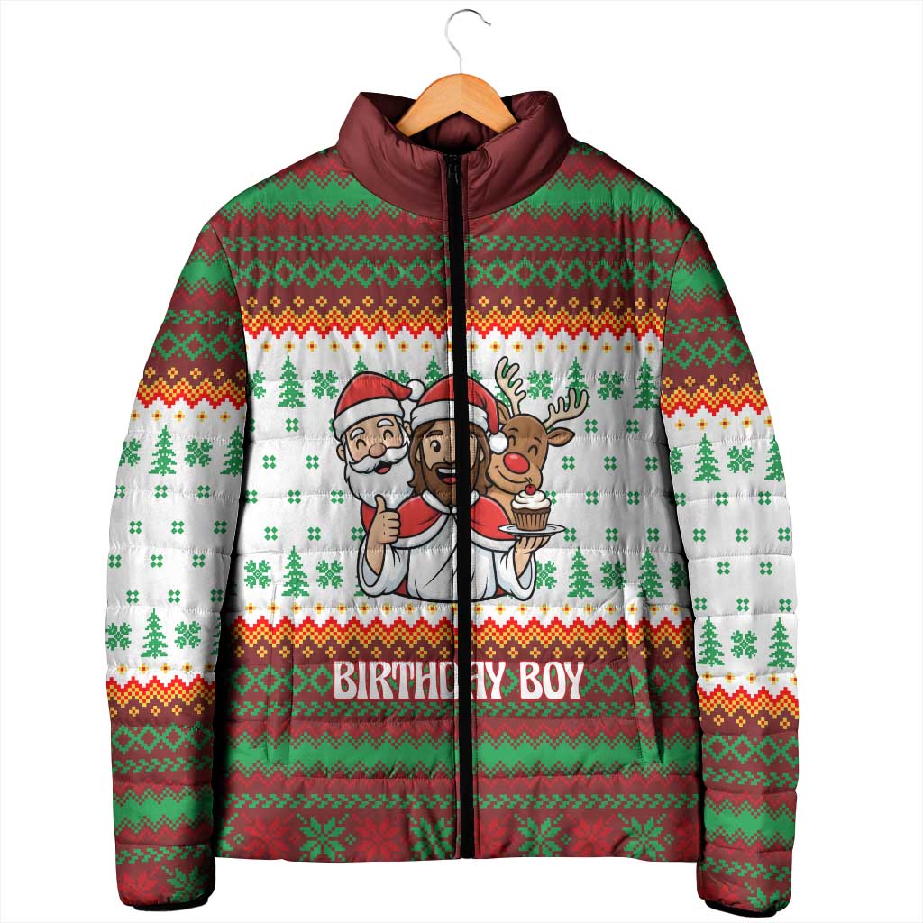 Christmas Jesus Birthday Boy Padded Jacket Xmas Holiday Patterns - Wonder Print Shop