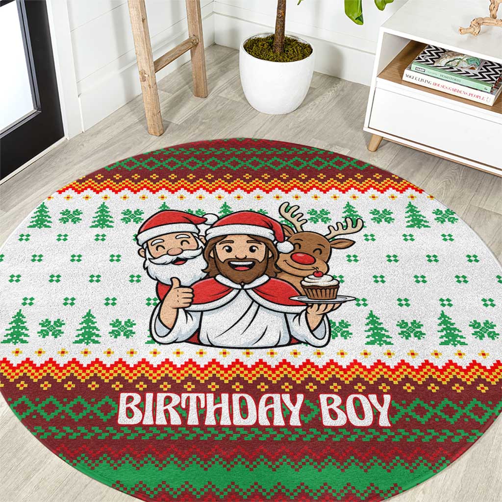 Christmas Jesus Birthday Boy Round Carpet Xmas Holiday Patterns - Wonder Print Shop