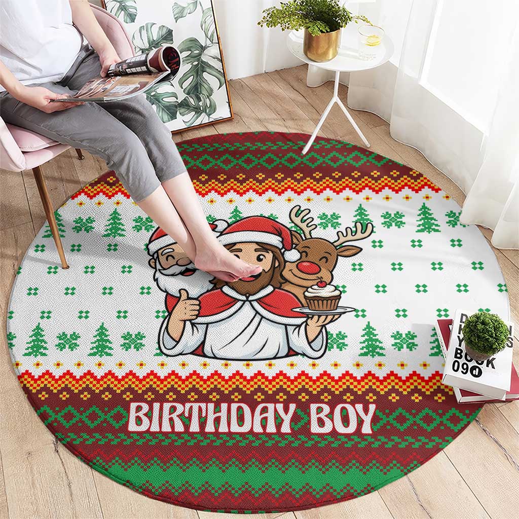 Christmas Jesus Birthday Boy Round Carpet Xmas Holiday Patterns - Wonder Print Shop