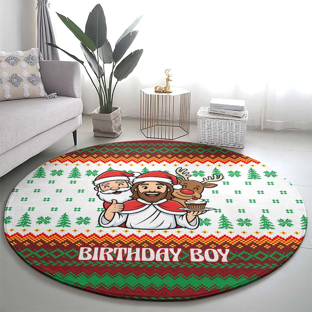 Christmas Jesus Birthday Boy Round Carpet Xmas Holiday Patterns - Wonder Print Shop