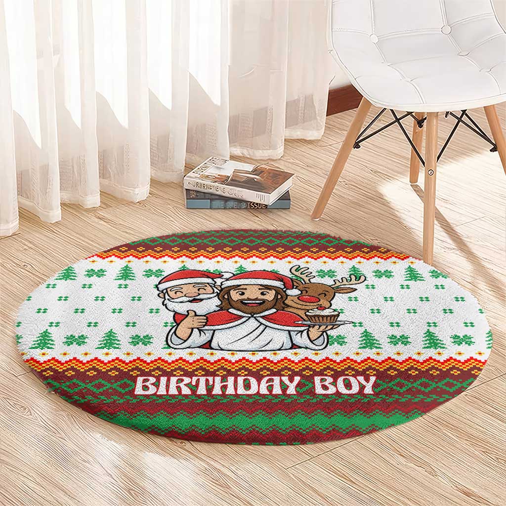 Christmas Jesus Birthday Boy Round Carpet Xmas Holiday Patterns - Wonder Print Shop