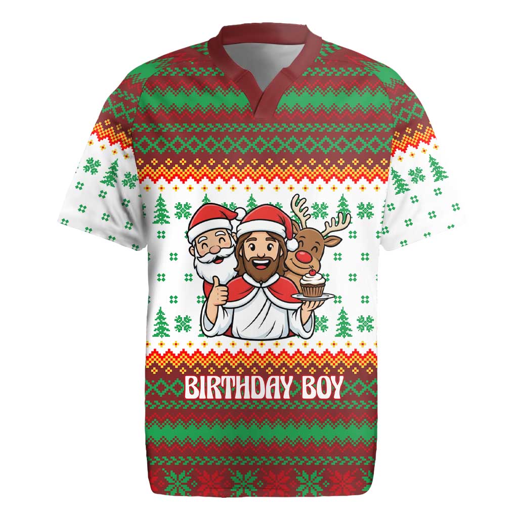 Christmas Jesus Birthday Boy Rugby Jersey Xmas Holiday Patterns - Wonder Print Shop