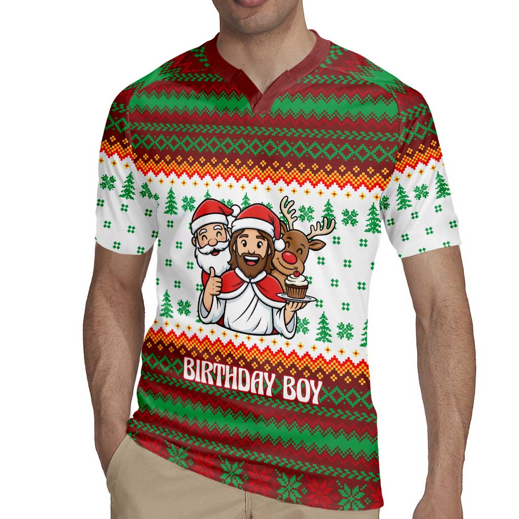 Christmas Jesus Birthday Boy Rugby Jersey Xmas Holiday Patterns - Wonder Print Shop