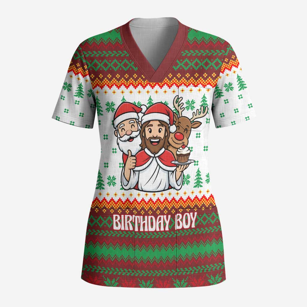 Christmas Jesus Birthday Boy Scrub Top Xmas Holiday Patterns - Wonder Print Shop