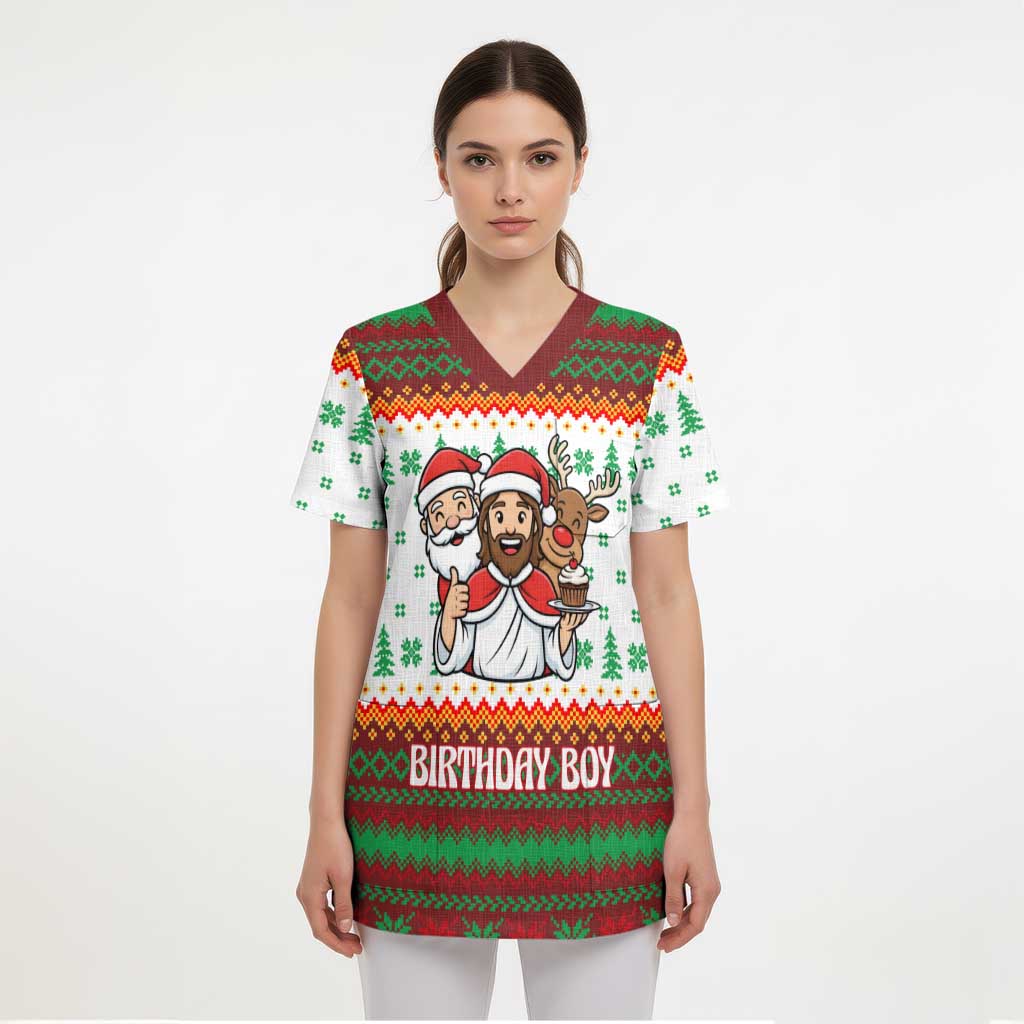 Christmas Jesus Birthday Boy Scrub Top Xmas Holiday Patterns - Wonder Print Shop