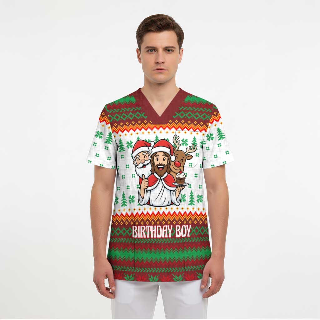 Christmas Jesus Birthday Boy Scrub Top Xmas Holiday Patterns - Wonder Print Shop