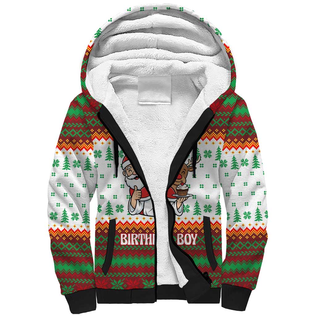 Christmas Jesus Birthday Boy Sherpa Hoodie Xmas Holiday Patterns - Wonder Print Shop
