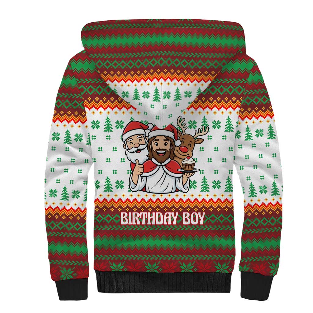 Christmas Jesus Birthday Boy Sherpa Hoodie Xmas Holiday Patterns - Wonder Print Shop