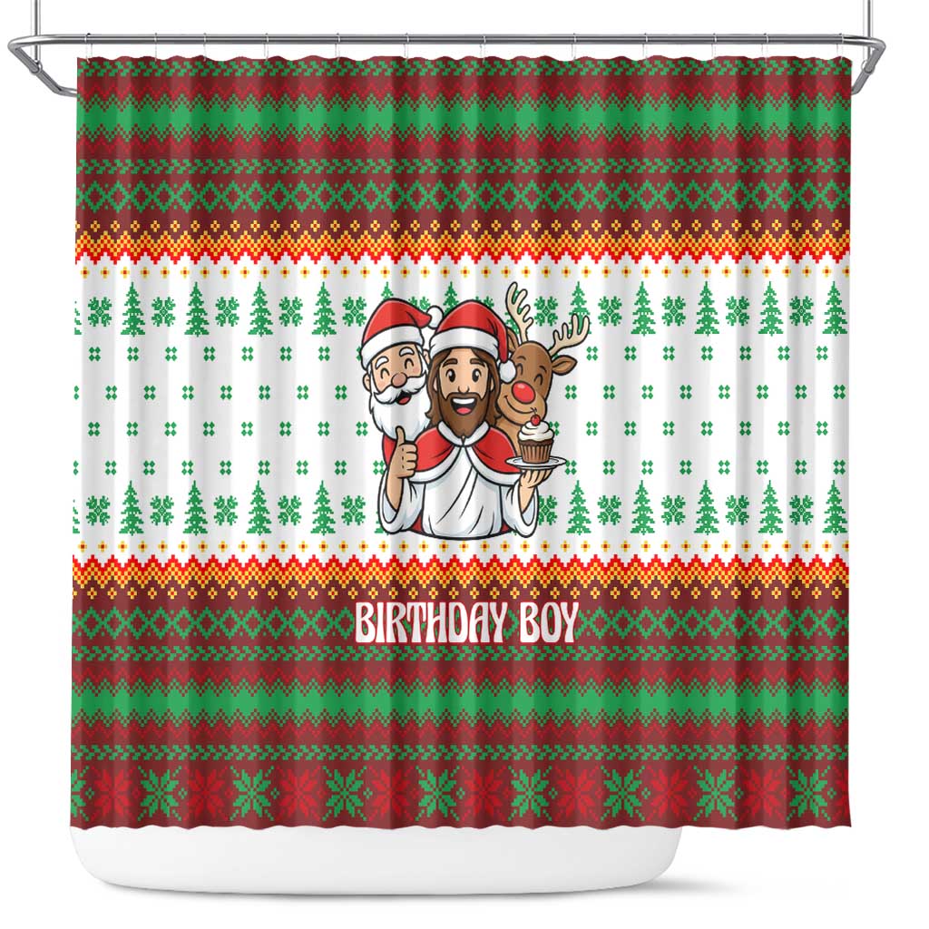 Christmas Jesus Birthday Boy Shower Curtain Xmas Holiday Patterns - Wonder Print Shop