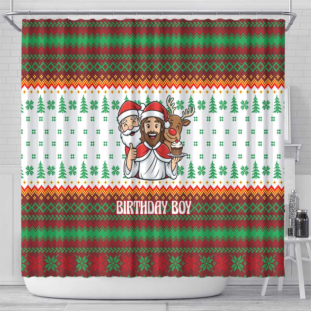 Christmas Jesus Birthday Boy Shower Curtain Xmas Holiday Patterns - Wonder Print Shop