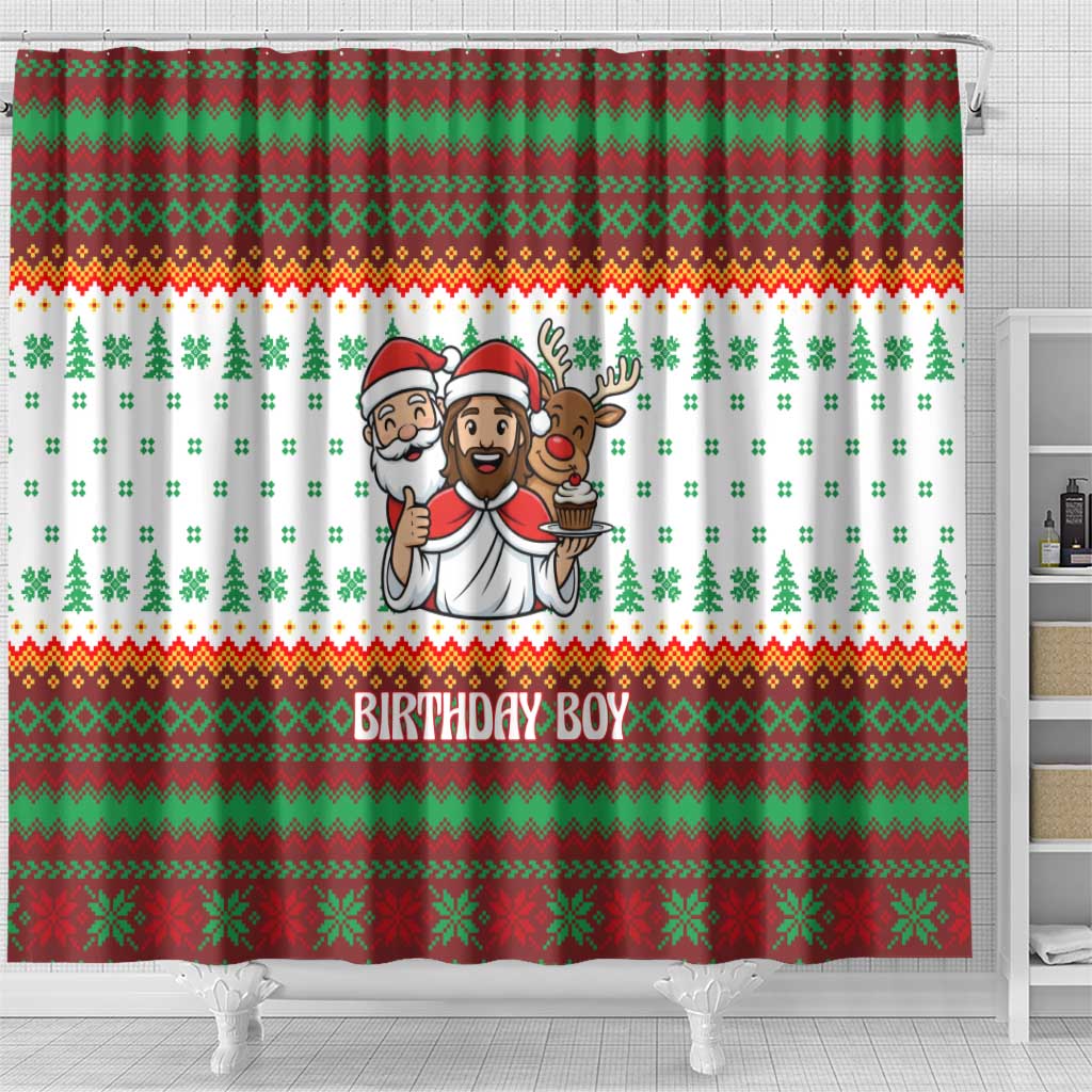 Christmas Jesus Birthday Boy Shower Curtain Xmas Holiday Patterns - Wonder Print Shop