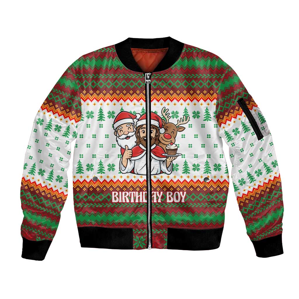 Christmas Jesus Birthday Boy Sleeve Zip Bomber Jacket Xmas Holiday Patterns - Wonder Print Shop