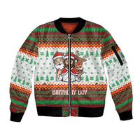 Christmas Jesus Birthday Boy Sleeve Zip Bomber Jacket Xmas Holiday Patterns - Wonder Print Shop