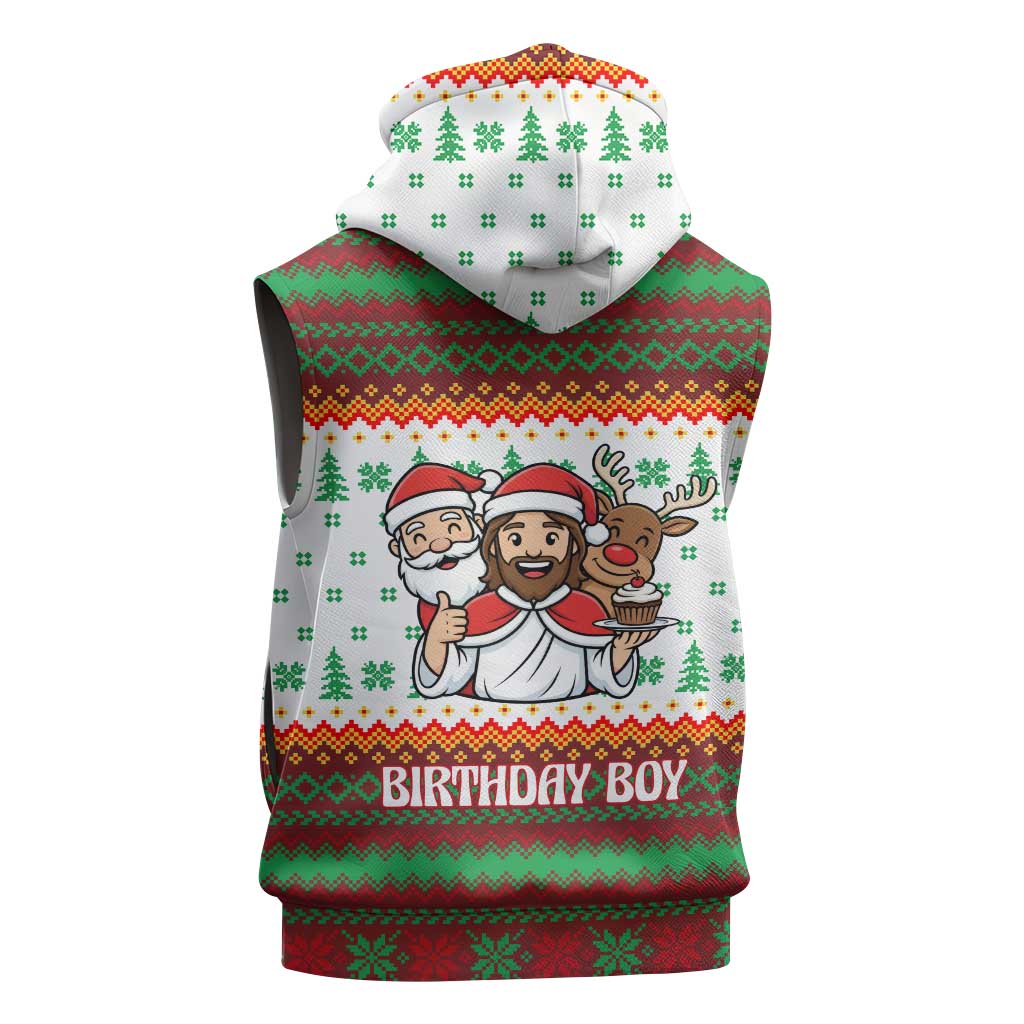 Christmas Jesus Birthday Boy Sleeveless Hoodie Xmas Holiday Patterns - Wonder Print Shop