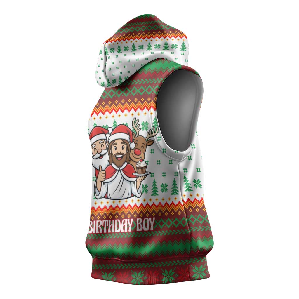 Christmas Jesus Birthday Boy Sleeveless Hoodie Xmas Holiday Patterns - Wonder Print Shop