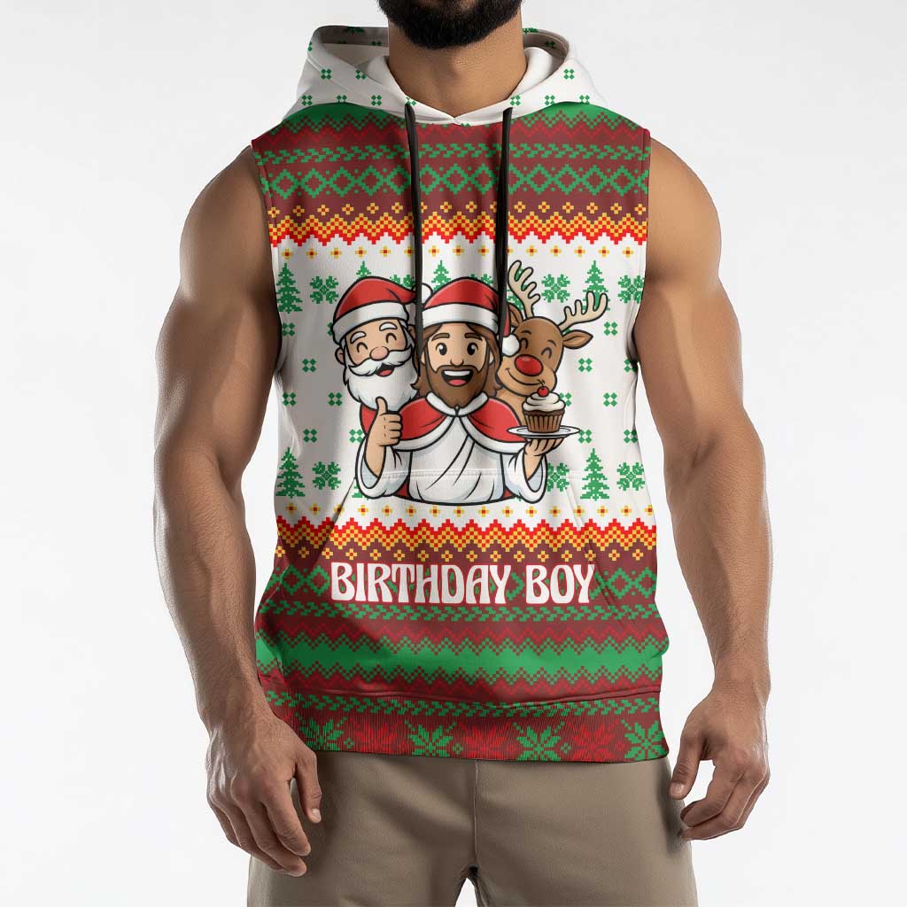 Christmas Jesus Birthday Boy Sleeveless Hoodie Xmas Holiday Patterns - Wonder Print Shop