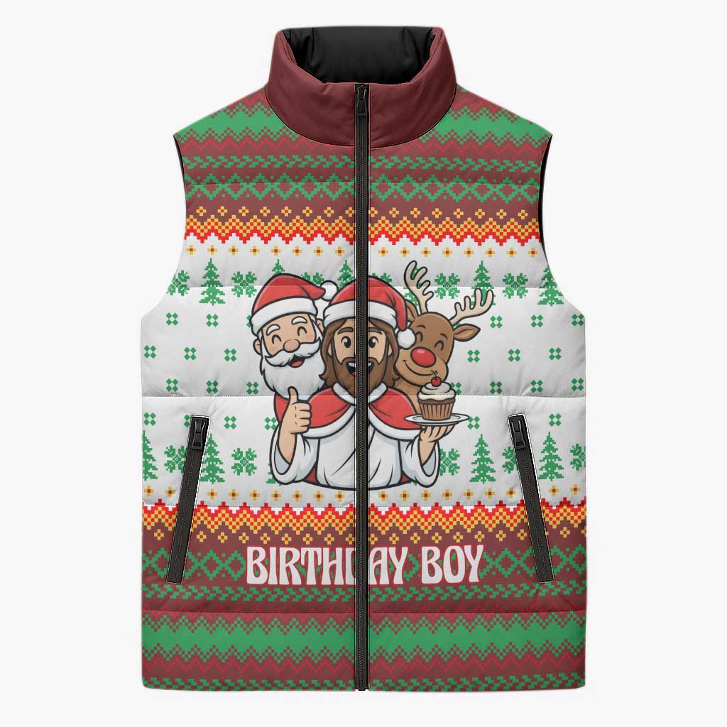 Christmas Jesus Birthday Boy Sleeveless Puffer Jacket Xmas Holiday Patterns - Wonder Print Shop