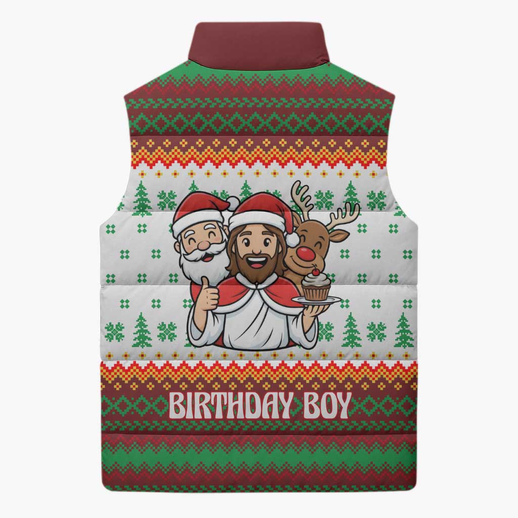 Christmas Jesus Birthday Boy Sleeveless Puffer Jacket Xmas Holiday Patterns - Wonder Print Shop