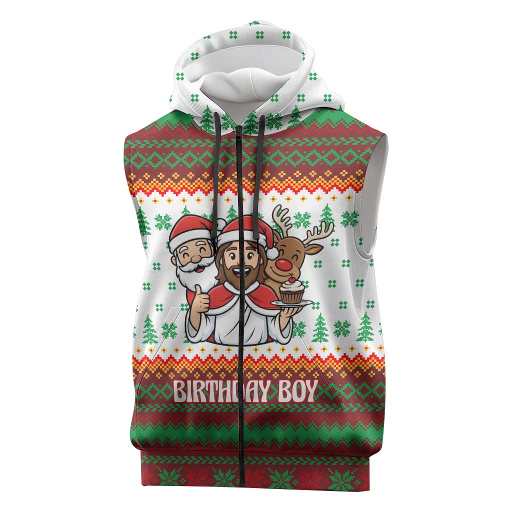 Christmas Jesus Birthday Boy Sleeveless Zip Hoodie Xmas Holiday Patterns - Wonder Print Shop