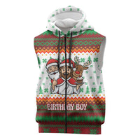Christmas Jesus Birthday Boy Sleeveless Zip Hoodie Xmas Holiday Patterns - Wonder Print Shop