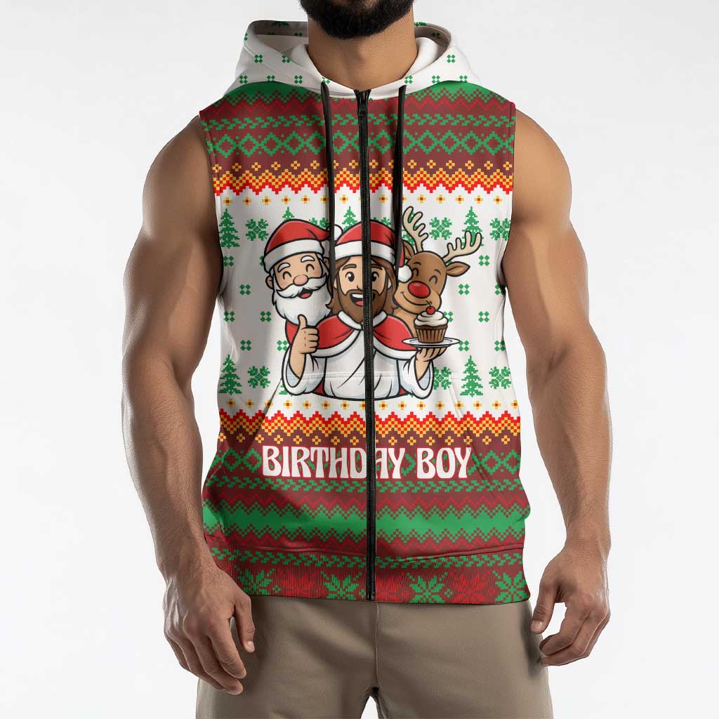 Christmas Jesus Birthday Boy Sleeveless Zip Hoodie Xmas Holiday Patterns - Wonder Print Shop