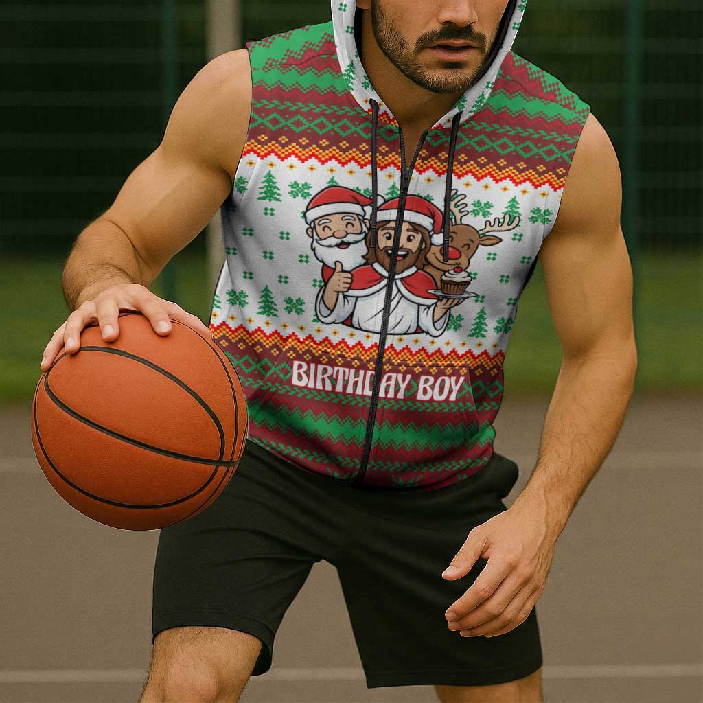 Christmas Jesus Birthday Boy Sleeveless Zip Hoodie Xmas Holiday Patterns - Wonder Print Shop