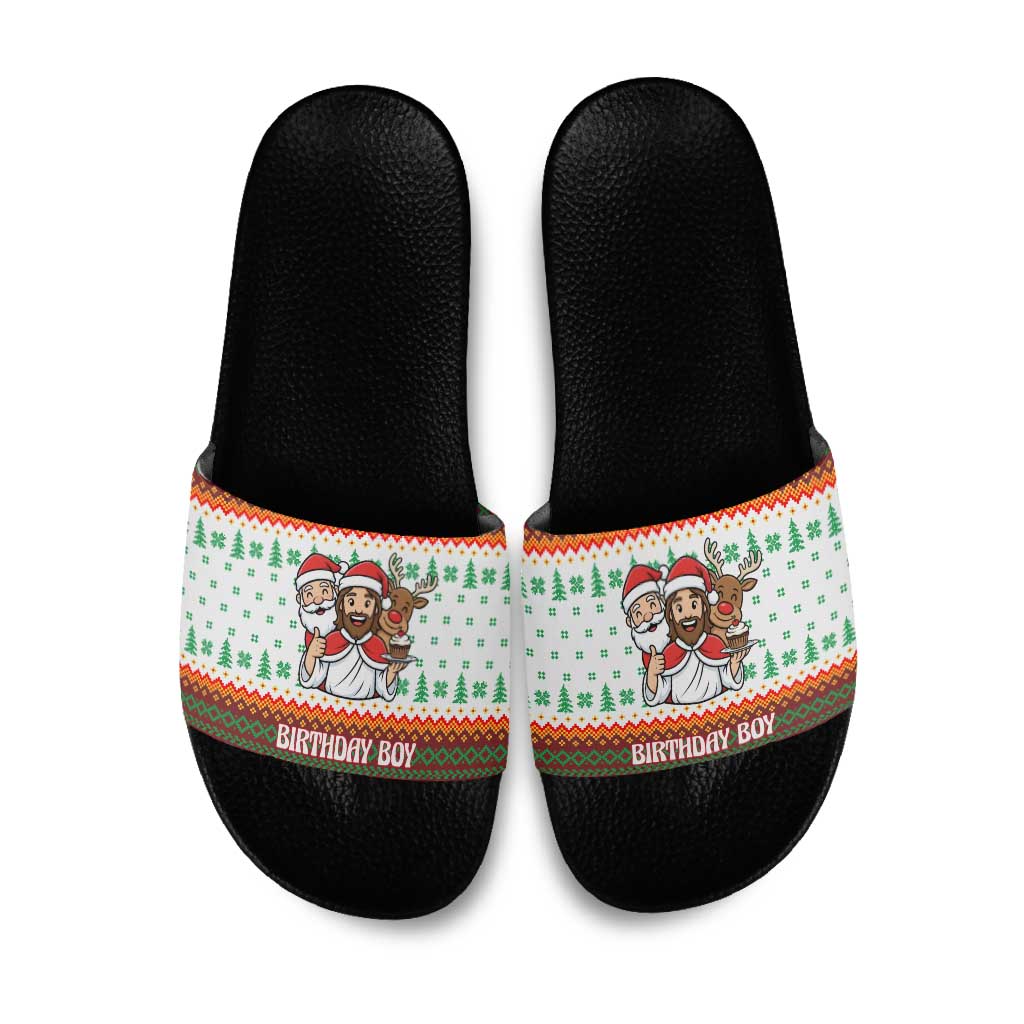 Christmas Jesus Birthday Boy Slide Sandals Xmas Holiday Patterns - Wonder Print Shop