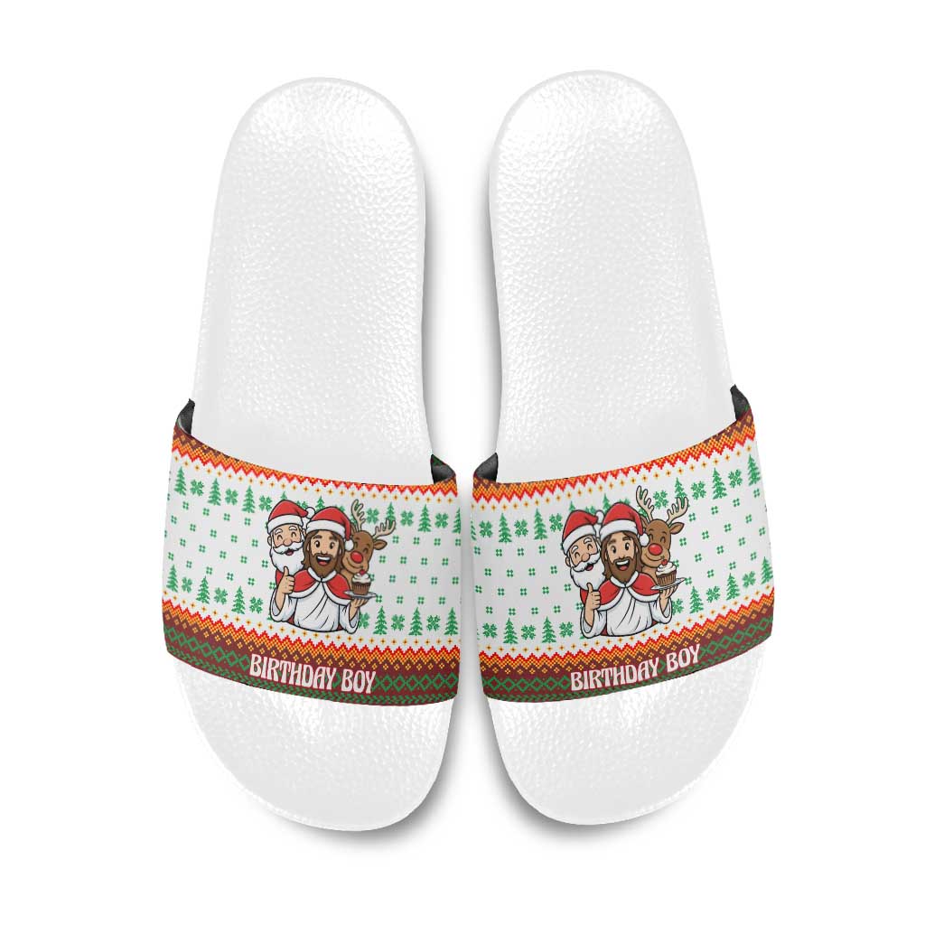 Christmas Jesus Birthday Boy Slide Sandals Xmas Holiday Patterns - Wonder Print Shop