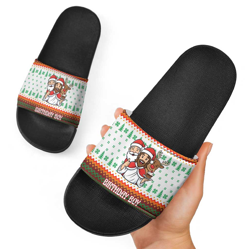Christmas Jesus Birthday Boy Slide Sandals Xmas Holiday Patterns - Wonder Print Shop