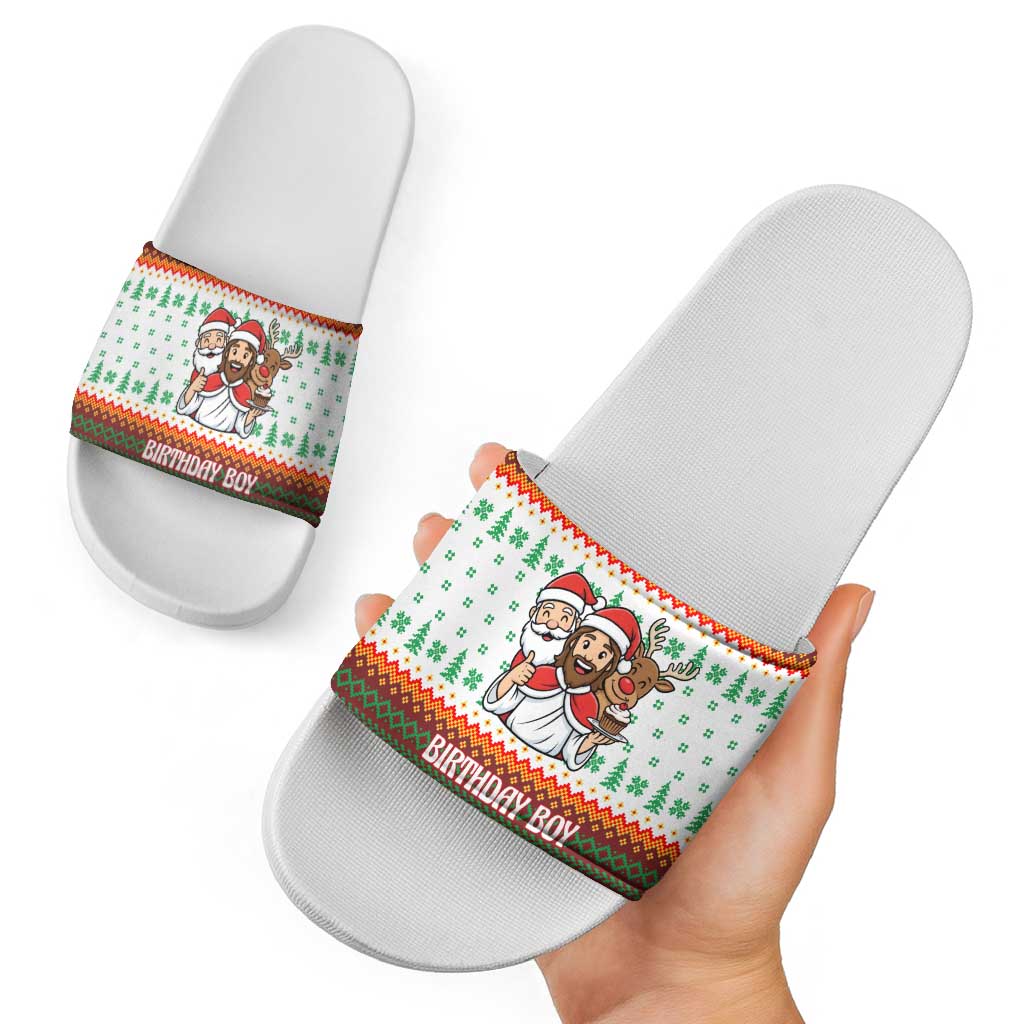 Christmas Jesus Birthday Boy Slide Sandals Xmas Holiday Patterns - Wonder Print Shop