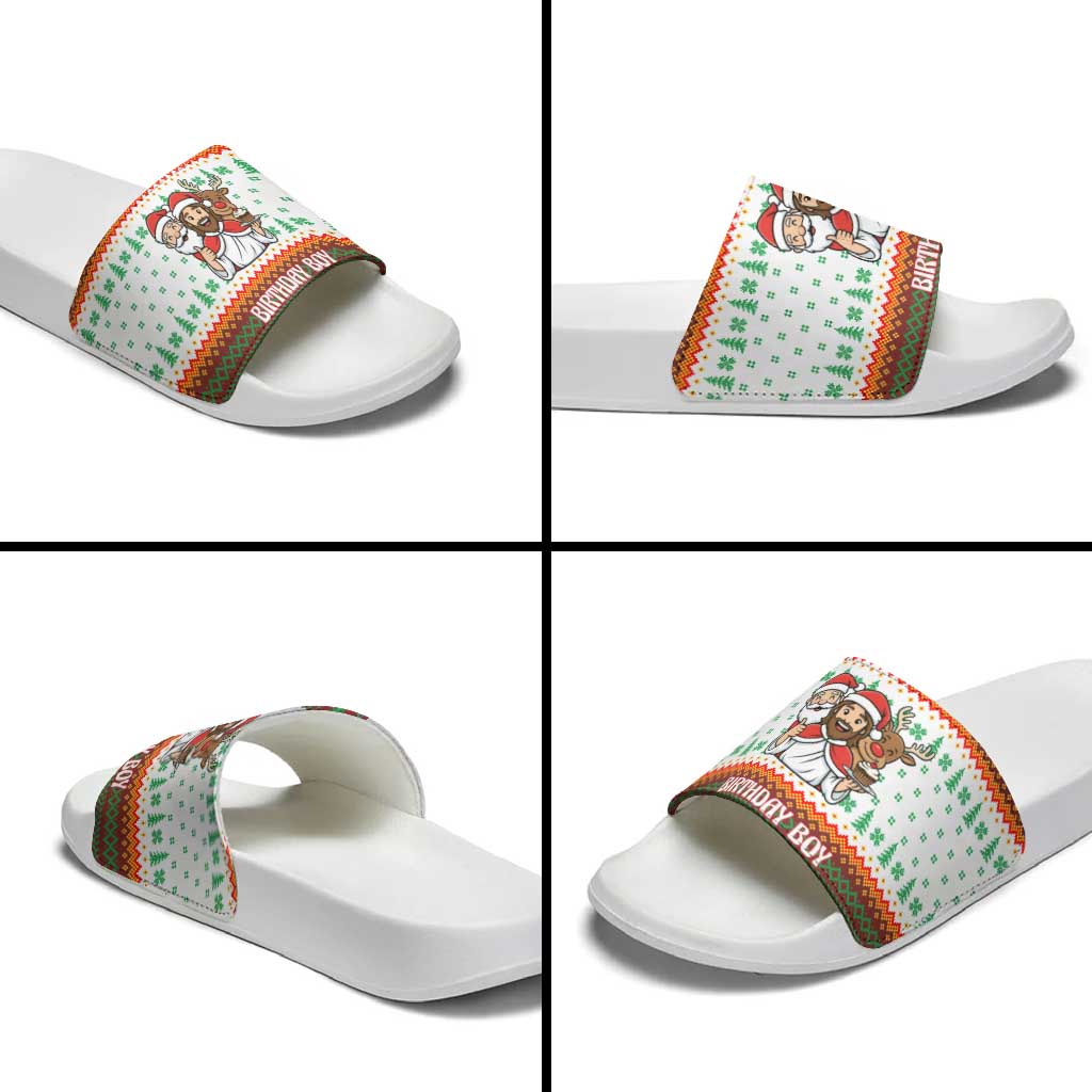 Christmas Jesus Birthday Boy Slide Sandals Xmas Holiday Patterns - Wonder Print Shop