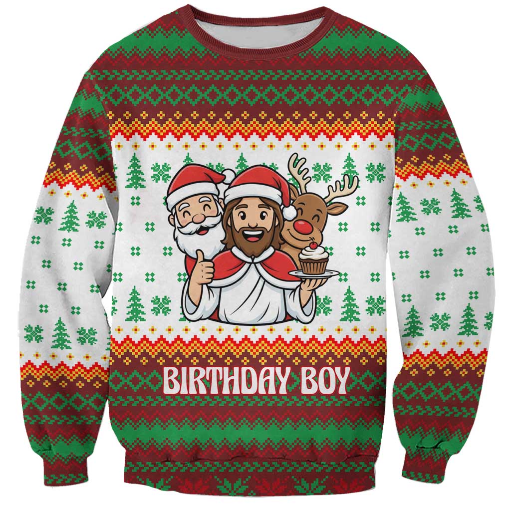 Christmas Jesus Birthday Boy Sweatshirt Xmas Holiday Patterns - Wonder Print Shop