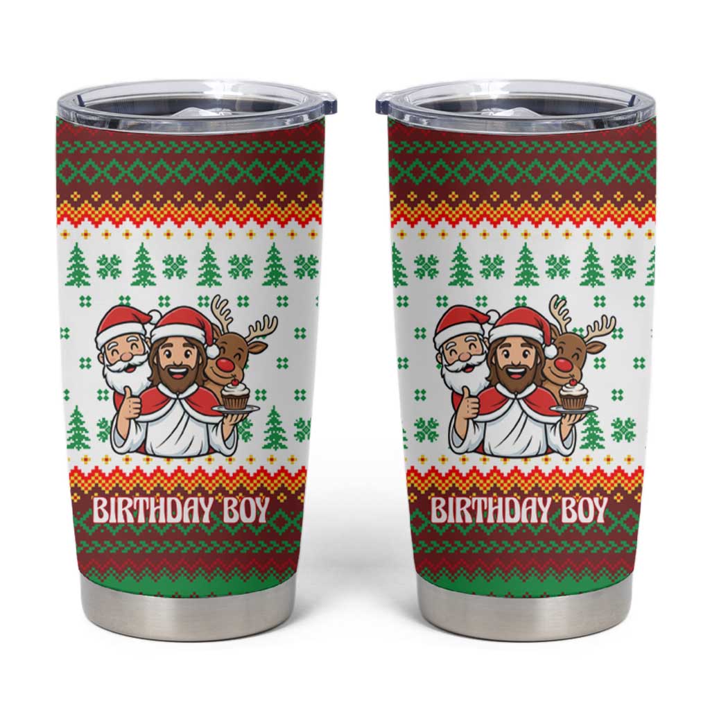 Christmas Jesus Birthday Boy Tumbler Cup Xmas Holiday Patterns - Wonder Print Shop